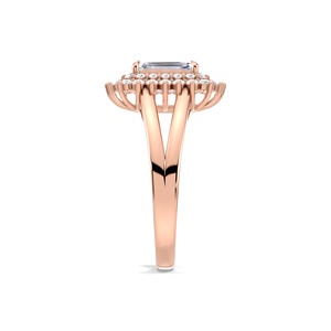 IGI Certified Emerald Cut Lab Grown Diamond Double Halo <b>Split</b> Shank Engagement-Wedding <b>Ring</b> in 9K Yellow / White & Rose Gold - Product Image 3