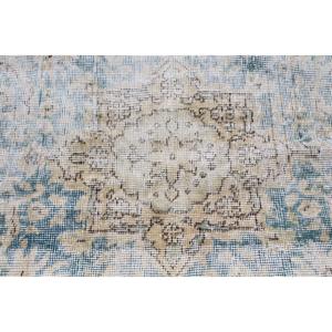 Alfombra Turca Vintage de 6.3x9.4 pies, Alfombra de Lana Azul con Diseño de Patchwork - Product Image 5