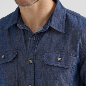 เสื้อยีนส์คอตตอนของผู้ชายสีฟ้า, เสื้อยีนส์คอปก - Product Image 5