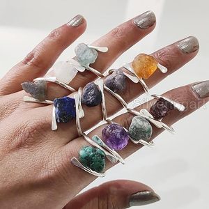 Bague pour femme en pierre brute, émeraude naturelle, saphir, tanzanite, pierre précieuse Herkimer, bijoux statement, bague en argent sterling 925 - Product Image 3