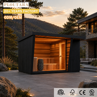 Cabina de Sauna Moderna para Exteriores PLOUTARA para Proyectos Hoteleros con Estructura Angulada, Techo de Cristal Amplio y Calentador de Piedra