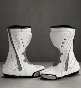 Bottes de course de moto professionnelles Obexa, blanches, en cuir véritable durable, semelle antidérapante, protection de la cheville, hiver, printemps, été - Product Image 1