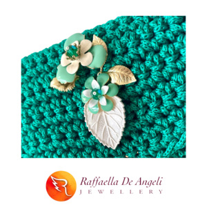 Bolso de mano de ganchillo de algodón verde Flores Patrón geométrico Moda de verano Correa de un solo hombro Cierre de botón Hecho a mano Italia - Product Image 5