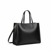 Tas Tote Kulit Asli Hitam Vintage Wanita, Geometris, Dua Resleting, Tahan Air, untuk Laptop, Kerja, dan Selempang