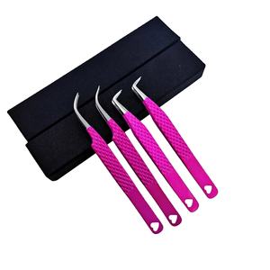 Pinzas para Extensión de Pestañas Curvas de Acero Inoxidable Getup Brosons Impex, Color Rosa Intenso con Recubrimiento en Polvo, Pinzas Profesionales para Pestañas - Product Image 1