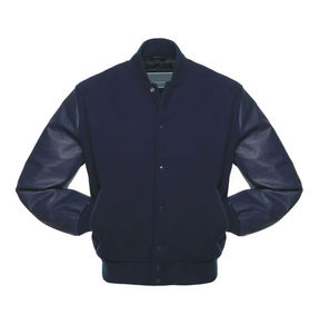 Blouson universitaire surdimensionné pour homme avec badge en relief, col montant enduit, manches en laine, épaules tombantes, en laine douce imperméable, style urbain - Product Image 3