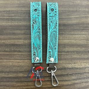 สายคล้องข้อมือหนังวัวแท้คลาสสิกสำหรับทุกเพศ, พวงกุญแจหนังสีเทอร์ควอยซ์สไตล์ย้อนยุคสำหรับงานหนัก - Product Image 1