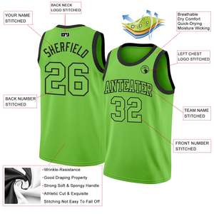 Maillots de basket-ball vierges OEM en gros vert néon tissu en maille réversible vêtements de basket-ball Vintage uniformes maillots de basket-ball pour hommes - Product Image 2
