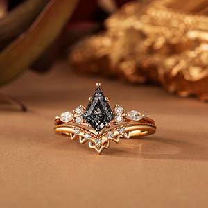 Jeulia Classic Wedding <b>Ring</b> <b>Set</b> with Kite Cut Black Rutilated Quartz - Product Image 3