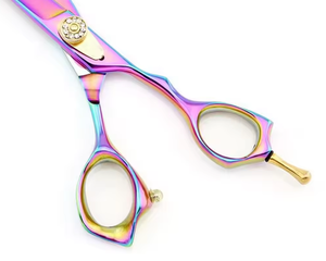 2 hermosas tijeras de corte de pelo de peluquero multicolor arcoíris, cubiertos deslumbrantes con hoja de acero inoxidable para uso personal en el hogar - Product Image 5