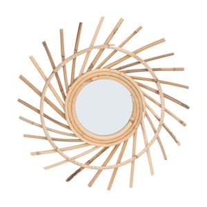 Espejo de pared de ratán con forma de media flor superventas con marco floral tropical amarillo claro diseño contemporáneo Estilo Vintage - Product Image 4