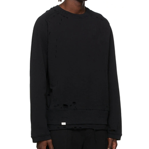 Sudaderas desgastadas lavadas para hombre, sudaderas con capucha y cuello redondo personalizadas rasgadas, tela 80,20 French Terry - Product Image 4