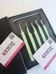 Nouvel ensemble de pinces à cils antistatiques GETUP BROSONS IMPEX en acier inoxydable avec pointe lisse de 10 mm et revêtement en poudre verte, personnalisable avec logo - Product Image 3