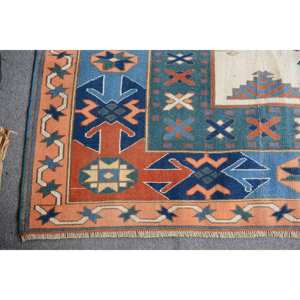 Tapis Kilim Turc Vintage Bleu Orange Patchwork Design 8.7 X 10.6ft Tissage Plat Laine Jute pour Adolescent Rectangle Couloir Latex - Product Image 5