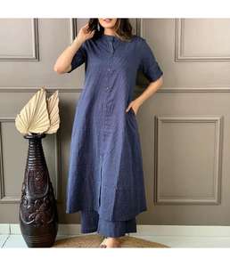 Monochromatic Summer Cotton A-line work Kurti pant set Long Co ord set India wholesale manufacturer <b>kurtis</b> <b>for</b> <b>women</b> in India - Product Image 4