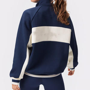 Sweat-shirt à capuche pour femme, style universitaire, fermeture éclair intégrale, tricoté, doublé, avec design bicolore - Product Image 2