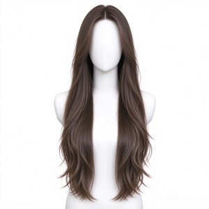 Perruque 100% cheveux humains, longue et ondulée, brun foncé, pour femmes, aspect naturel, avec bonnet ajustable pour un usage quotidien, des fêtes et des mariages - Product Image 1