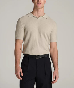 Polo de golf pour homme à manches courtes à col Johnny à séchage rapide, vente chaude, été, service OEM, piqué 50% coton/50% polyester 220 GSM - Product Image 4