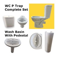 Ensemble WC 4 pièces avec réservoir et lavabo sur piédestal, siège de toilette avec couvercle de siège souple, ensemble de toilette complet