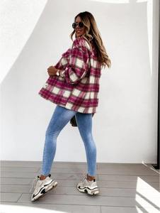 Chemise en flanelle à carreaux rétro à la mode pour femmes veste surdimensionnée à manches longues Style moto poche poitrine respirant Plaid Shacket - Product Image 5