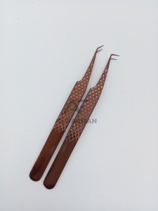 Pince à épiler pour extensions de cils en acier inoxydable, pointe en fibre à 45/90 degrés, couleur or rose plasma, logo personnalisé - Product Image 3