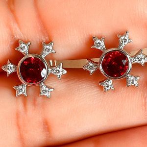 <b>Garnet</b> Stud <b>Earrings</b> 925 Sterling Silver Starburst Design Women's Gemstone Jewelry Romantic Wedding Anniversary Party - Product Image 1