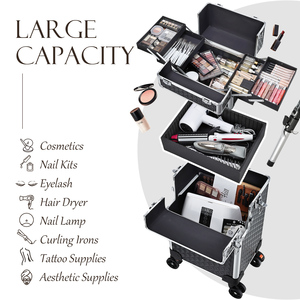 3 in 1 Rolling <b>Makeup</b> Trolley with Detachable Compartments Lockable Cosmetic Storage <b>Case</b> <b>on</b> <b>Wheels</b> Portable Salon Organizer - Product Image 2