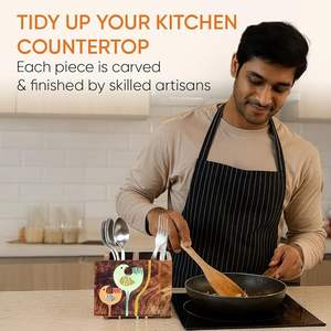 Porte-cuillères en bois imprimé pour ustensiles de cuisine, support décoratif en bois imprimé avec motifs classiques - Product Image 4