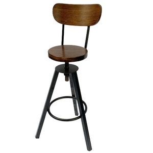 <b>Adjustable</b> Industrial/Contemporary <b>Bar</b> Chair with Wooden Seat and Metal Legs for Events - Product Image 1
