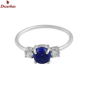 925 Sterling Silver Prong <b>Ring</b> Classic Fine Jewelry for Women's Wedding Birthday Party Featuring <b>Lapis</b> Zircon Diamond - Product Image 2