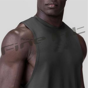 Custom Logo Men's <b>Black</b> Plus Size Tank Top Breathable Bamboo Gym Fitness <b>Vest</b> Casual Sleeveless Workout Athletic Tee for - Product Image 4