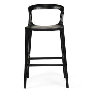 Laluna Tabouret de bar en bois massif de teck finition noire avec un matériau de haute qualité pour une utilisation intérieure et extérieure - Product Image 2