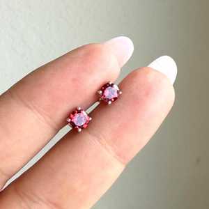 Handcrafted Deep Red <b>Garnet</b> Round Triangle Post Stud <b>Earrings</b> 925 Sterling Silver Cherished Keepsake Jewelry Gift For Her - Product Image 1