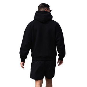 Mens <b>Black</b> Oversized Hoodie Pullover 50% Cotton 50% Polyester Drop Shoulder Streetwear Relaxed Fit Winter <b>Sweatshirt</b> - Product Image 4
