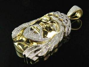 Pendentif pour homme 3,30Ct en moissanite véritable taille ronde JESUS FACE plaqué or jaune 14K - Product Image 3