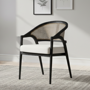 Modern Solid Mahogany Wood Cane Back <b>Dining</b> <b>Chair</b> <b>Brown</b> Finish Upholstered Armchair Cushion Seat Simple Design Home Hotel - Product Image 6