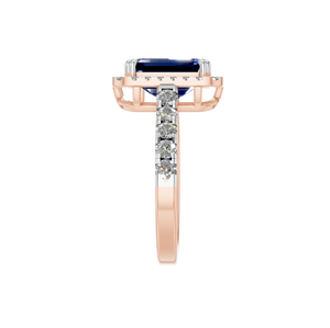 Elegante zafiro sintético solitario Halo anillo de compromiso 14K oro sólido IGI laboratorio diamante Halo personalizado OEM boda corte esmeralda - Product Image 2