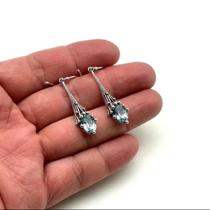 925 argent Sterling bleu topaze pierres précieuses boucles d'oreilles bijoux faits à la main argent Boho Style boucles d'oreilles bijoux pour femmes cadeau de mariage pour - Product Image 1