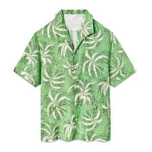 Green Palm Fronds Shirt and Swim <b>Trunks</b> Set with Relaxed Fit <b>Vintage</b> Print Mesh Ventilation Ideal for Beach or Summer Outings - Product Image 1