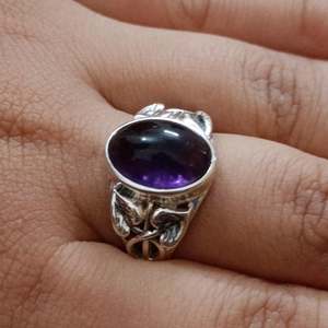 Handmade Amethyst Sterling Silver <b>Plain</b> <b>Ring</b> Natural Purple Gemstone Boho Statement Gift for Her Birthday Anniversary Christmas - Product Image 6