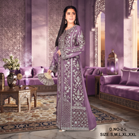 Robe Kaftan Farasha en Modal Brodé Lavande de Luxe |   Abaya Maxi Modeste Élégante et Respirante de Style Dubaï pour Femmes