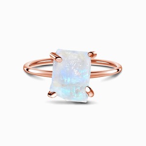 Handmade Irregular <b>Crystal</b> <b>Ring</b> for Women Raw Moonstone with Rose Gold Band Natural Gemstone for Engagement and Anniversary - Product Image 3