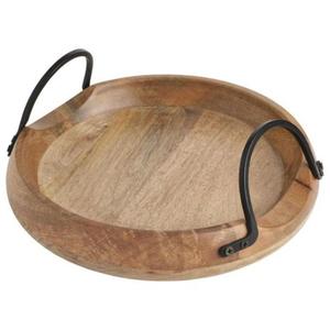 Bandeja de servicio de madera de primera calidad de diseño único con diseño de forma redonda y mango de metal negro para obtener a precio de venta - Product Image 1