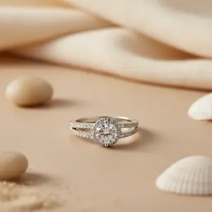 Anillo de Compromiso de Plata 925 para Mujer con Halo de Diamantes, Elegante Colección de Anillos de Diamantes - Product Image 1