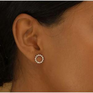 ต่างหูเพชรสำหรับงานแต่งงานที่ปลูกในห้องปฏิบัติการสีเหลืองทอง14K กระดุมทรงกลมมีสกรูด้านหลังเป็นเครื่องประดับเพชรที่ถูกสร้างขึ้น - Product Image 4