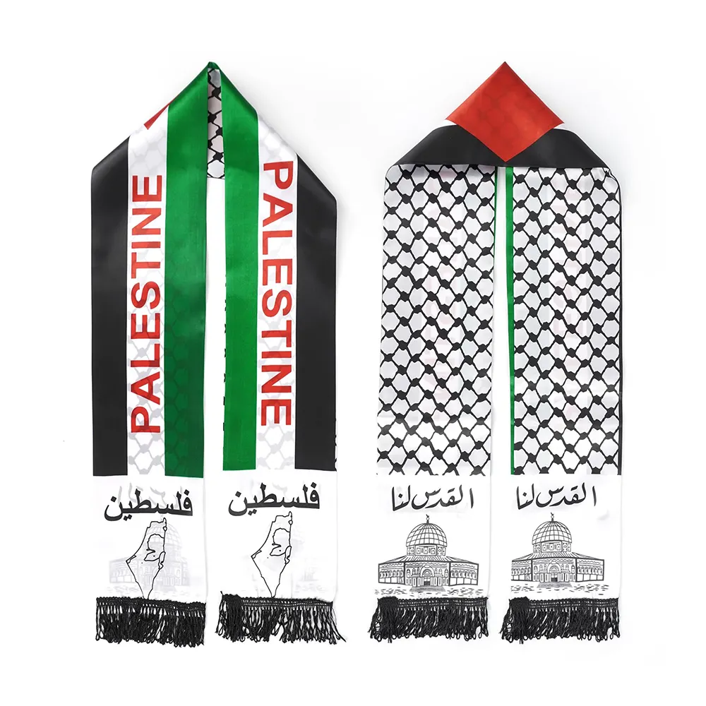 Custom Logo Denmark Palestine Zijde 100% Acryl Gebreide Jacquard Geweven Vlag Winter Sjaal Voor Voetbal Voetbal Sport Team Fan