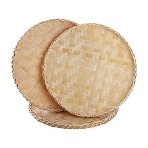 Plateau de panier tissé en bambou fabriqué à la main: élégant plateau rond en osier plat de 13 pouces pour le service et le stockage des aliments peu profonds - Product Image 1