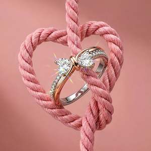 Bague Jeulia pour femme, à double cœur, avec ruban bicolore et zircon, pour anniversaire - Product Image 4