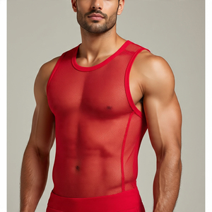 Débardeurs en résille d'été High Quick Dry Fashion Style See Through Singlet Top Men Sportswear Sleeveless Vest Top - Product Image 3