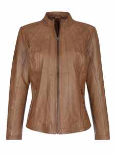Veste matelassée confortable pour femmes de marque célèbre dames en cuir véritable avec col montant marron fermeture éclair tissé respirant - Product Image 4